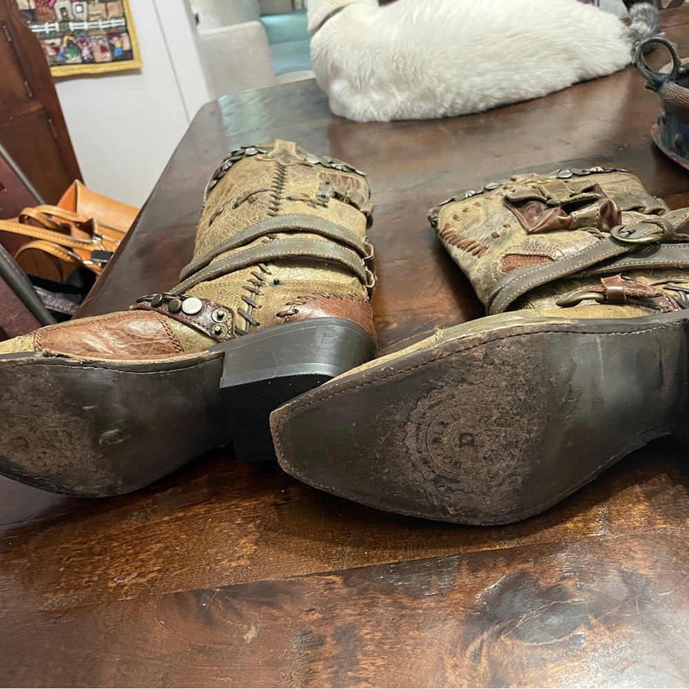 Double D Ranch Tan and Brown Heeled Boots